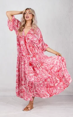 Flash Sale 🎉 Boutique Store Red Printed Tiered V Neck Maxi 👗 Dress ❤️ -Alie Street Shop unnamed file 1200