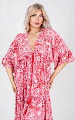 Flash Sale 🎉 Boutique Store Red Printed Tiered V Neck Maxi 👗 Dress ❤️ -Alie Street Shop unnamed file 1202