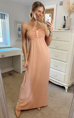 Cheapest 𧨠CY Boutique Bandeau Strapless Jersey Maxi π Dress In Nude π§¨