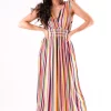 Best Sale 🔥 Elasticated Waist Pinstripe Maxi 👗 Dress In Multi Colours 😍