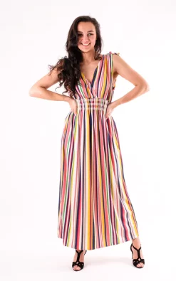 Best Sale 🔥 Elasticated Waist Pinstripe Maxi 👗 Dress In Multi Colours 😍