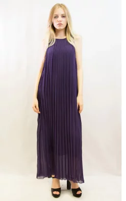 Flash Sale 🤩 CY Boutique Sleeveless Pleated Full Length Maxi 👗 Dress In Dark Purple 🔔