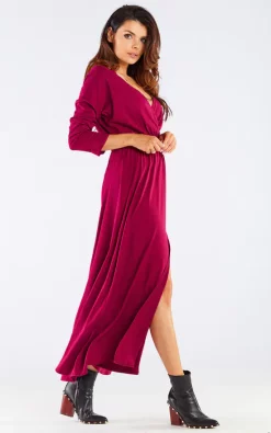 Best Pirce ✨ AWAMA Maxi Wrap 👗 Dress With Slit In Front In Maroon ⭐ -Alie Street Shop unnamed file 1265