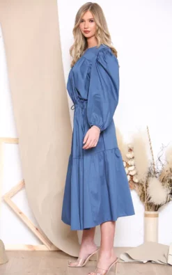 Cheapest 🔔 LOES House Long Puff Sleeve Round Neck 👕 Shirt Maxi 👗 Dress In Blue ⭐ -Alie Street Shop unnamed file 1296