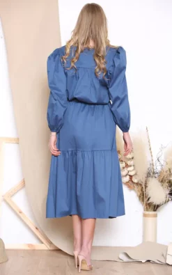 Cheapest 🔔 LOES House Long Puff Sleeve Round Neck 👕 Shirt Maxi 👗 Dress In Blue ⭐ -Alie Street Shop unnamed file 1297