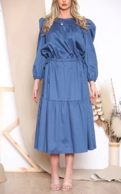 Cheapest 🔔 LOES House Long Puff Sleeve Round Neck 👕 Shirt Maxi 👗 Dress In Blue ⭐ -Alie Street Shop unnamed file 1298