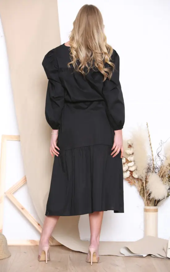 Deals β€οΈ LOES House Long Puff Sleeve Round Neck π Shirt Maxi π Dress In Black π 5 Deals β€οΈ LOES House Long Puff Sleeve Round Neck π Shirt Maxi π Dress In Black π - Image 3