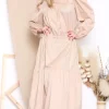 New 😉 LOES House Long Puff Sleeve Round Neck 👚 Shirt Maxi 👗 Dress In Beige 👍