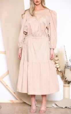 New 😉 LOES House Long Puff Sleeve Round Neck 👚 Shirt Maxi 👗 Dress In Beige 👍 -Alie Street Shop unnamed file 1306