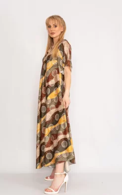 Coupon 🛒 LOES House Patterned Maxi 👗 Dress With V Neck In Khaki ✨ -Alie Street Shop unnamed file 1341