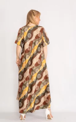 Coupon 🛒 LOES House Patterned Maxi 👗 Dress With V Neck In Khaki ✨ -Alie Street Shop unnamed file 1342