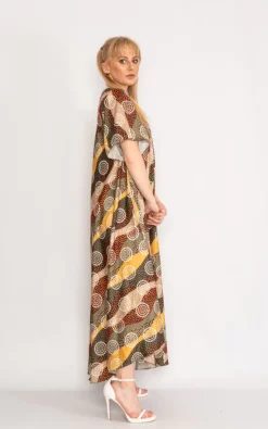 Coupon 🛒 LOES House Patterned Maxi 👗 Dress With V Neck In Khaki ✨ -Alie Street Shop unnamed file 1343