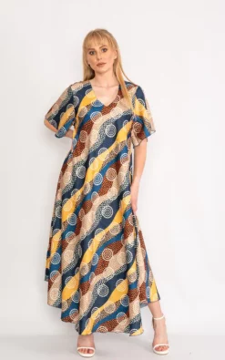 New π LOES House Patterned Maxi π Dress With V Neck In Blue β€οΈ
