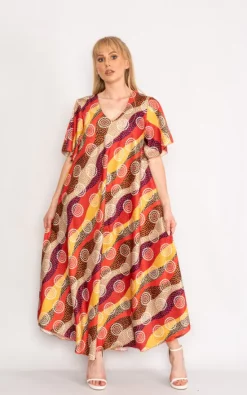 Wholesale 🎉 LOES House Patterned Maxi 👗 Dress With V Neck In Red 💯