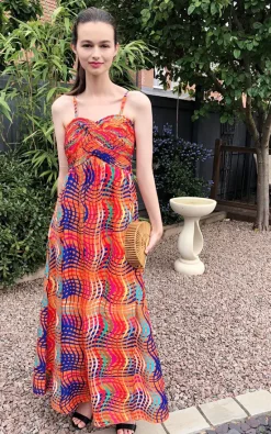 Wholesale 🥰 CY Boutique Strappy Sweatheart Maxi 👗 Dress In Multi Stripe Orange Print 🔥