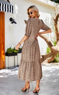 Discount 😍 FS Collection Black Dot Short Sleeve Relaxed Smock 👗 Dress In Beige 🌟 -Alie Street Shop unnamed file 1377