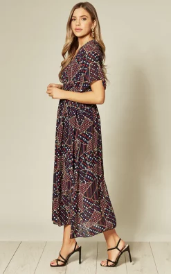 Budget 👏 Shikha London Spotty Wrap Front Shirred Waist Maxi 👗 Dress In Navy 👏 -Alie Street Shop unnamed file 1386