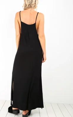 Buy 🌟 Oops Fashion Strappy Jersey Maxi 👗 Dress With Side Split In Black ❤️ -Alie Street Shop unnamed file 1389