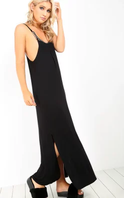 Buy 🌟 Oops Fashion Strappy Jersey Maxi 👗 Dress With Side Split In Black ❤️ -Alie Street Shop unnamed file 1390