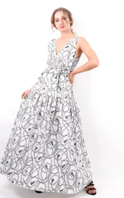 Best deal 😀 Boutique Store Chain Link Printed Belted Maxi 👗 Dress 🔥