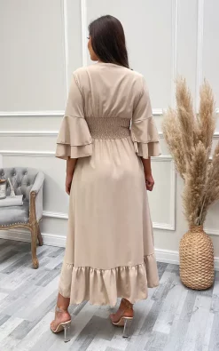 Discount 🌟 IKRUSH Ava Tiered Sleeve Maxi 👗 Dress In Beige 😀 -Alie Street Shop unnamed file 1451