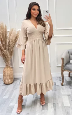 Discount 🌟 IKRUSH Ava Tiered Sleeve Maxi 👗 Dress In Beige 😀 -Alie Street Shop unnamed file 1452
