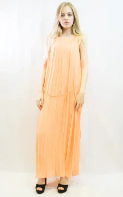 Hot Sale 🔥 CY Boutique Sleeveless Pleated Full Length Maxi 👗 Dress In Orange 🤩