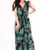 Best reviews of 🛒 Pinstripe Elasticated Waist Leaf Print Maxi 👗 Dress In Black 👏