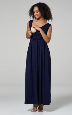 Hot Sale 😀 Happy Mama Maternity Nursing Maxi 👗 Dress With Pockets In Navy ❤️ -Alie Street Shop unnamed file 1482