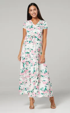 Cheapest ✔️ Happy Mama Maternity & Nursing Wrap Maxi 👗 Dress In Pink Floral Print 😀 -Alie Street Shop unnamed file 1510