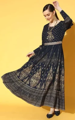 Brand new 🛒 Nesavaali Deep Navy Blue Foil Printed Maxi 👗 Dress 🛒 -Alie Street Shop unnamed file 1514