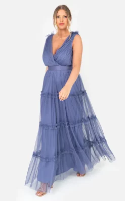 Best deal 👍 Anaya With Love Curve Recycled Iris Blue Ruffle Shoulder Maxi 👗 Dress ✔️