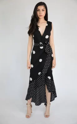 Discount ✨ House Of Gigi Mayfair Sleeveless Maxi 👗 Dress In Black Polka Dot 🎁
