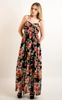 Promo π CY Boutique Strappy Chiffon Sweetheart Maxi π Dress In Black And Red Floral Print π€©