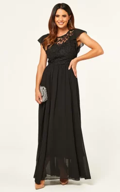 New ❤️ JOLIE MOI Julia Crochet Lace Bodice Maxi 👗 Dress, Black 💯