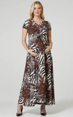 Deals 😀 Happy Mama Maternity Nursing Maxi Wrap 👗 Dress In Animals Print 💯