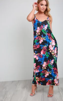 Promo 🔔 Oops Fashion Rita Strappy Tropical Print Maxi 👗 Dress 😀