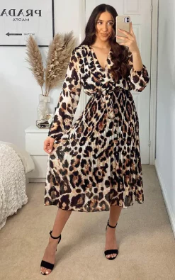 Outlet π IKRUSH Ruby Pleated Leopard Print Maxi π Dress π§¨