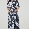 Cheap 😀 Happy Mama Maternity & Nursing Maxi In Navy With White Lilies 🧨