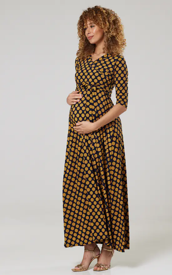 New β Happy Mama Maternity & Nursing Maxi In Navy With Mustard Dots π€© 3 New β Happy Mama Maternity & Nursing Maxi In Navy With Mustard Dots π€©