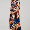 Best Pirce 🤩 Happy Mama Maternity & Nursing Maxi In Navy With Orange, Yellow And Blue Stripes 😍