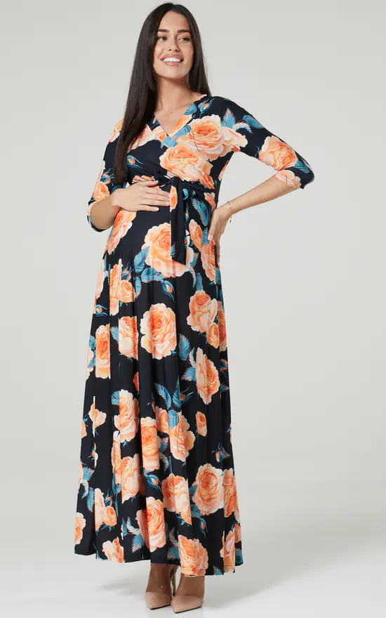 Best Pirce π Happy Mama Maternity & Nursing Maxi In Dark Blue With Large Orange Roses π 3 Best Pirce π Happy Mama Maternity & Nursing Maxi In Dark Blue With Large Orange Roses π