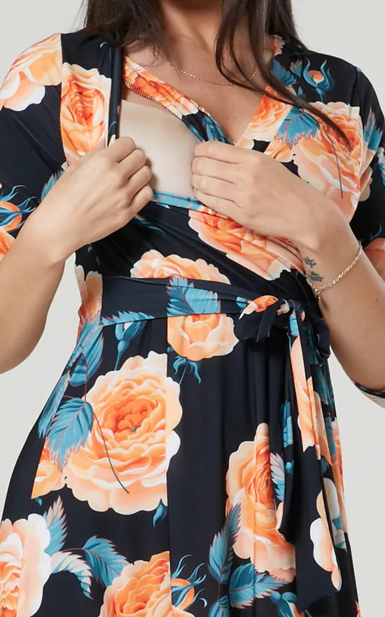 Best Pirce π Happy Mama Maternity & Nursing Maxi In Dark Blue With Large Orange Roses π 5 Best Pirce π Happy Mama Maternity & Nursing Maxi In Dark Blue With Large Orange Roses π - Image 3