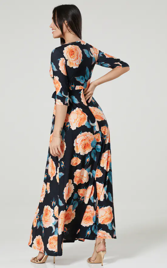 Best Pirce π Happy Mama Maternity & Nursing Maxi In Dark Blue With Large Orange Roses π 6 Best Pirce π Happy Mama Maternity & Nursing Maxi In Dark Blue With Large Orange Roses π - Image 4
