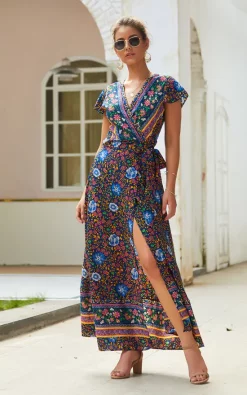 New ✔️ FS Collection Bohemian Style Wrap Maxi 👗 Dress In Navy & Yellow & Green Floral Print 🎉 -Alie Street Shop unnamed file 1701