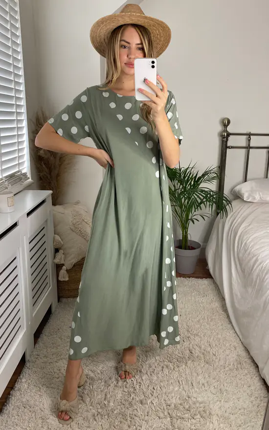 Deals βοΈ Bella And Blue Maxi Oversized T π Shirt π Dress In Khaki Polka Dot π 3 Deals βοΈ Bella And Blue Maxi Oversized T π Shirt π Dress In Khaki Polka Dot π
