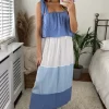 Wholesale 👏 Miss Floral Tie Shoulder Colour Block Maxi 👗 Dress In Blue 🎉
