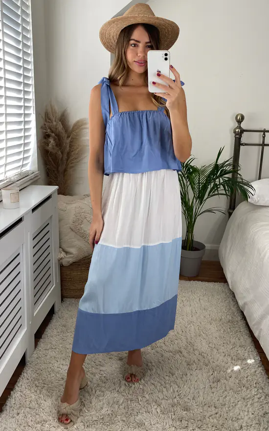 Wholesale π Miss Floral Tie Shoulder Colour Block Maxi π Dress In Blue π 3 Wholesale π Miss Floral Tie Shoulder Colour Block Maxi π Dress In Blue π
