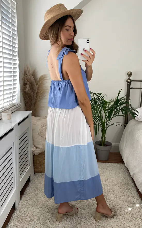 Wholesale π Miss Floral Tie Shoulder Colour Block Maxi π Dress In Blue π 4 Wholesale π Miss Floral Tie Shoulder Colour Block Maxi π Dress In Blue π - Image 2