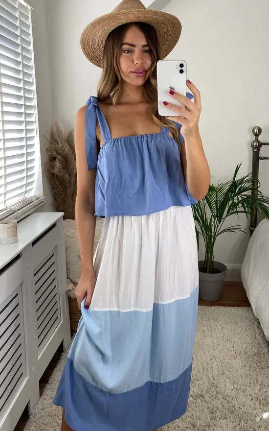 Wholesale π Miss Floral Tie Shoulder Colour Block Maxi π Dress In Blue π 5 Wholesale π Miss Floral Tie Shoulder Colour Block Maxi π Dress In Blue π - Image 3